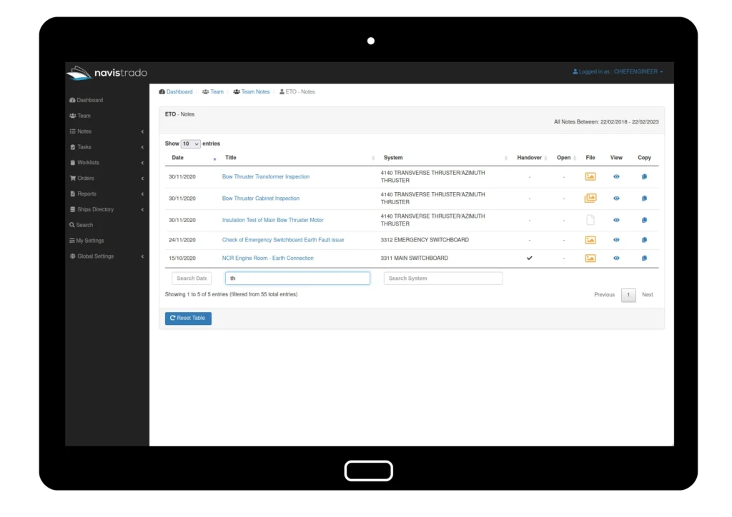 Search in tables