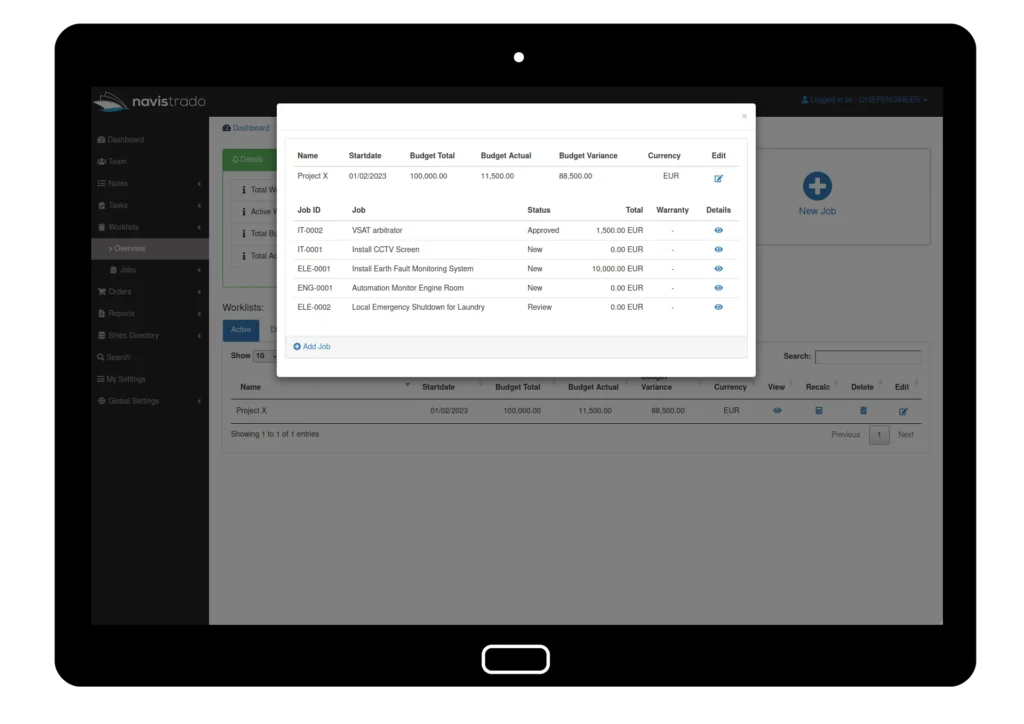 Worklist details 